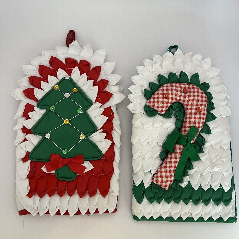 Christmas‎ Oven Mitts Pot Holders Christmas Tree Candy Cane Set